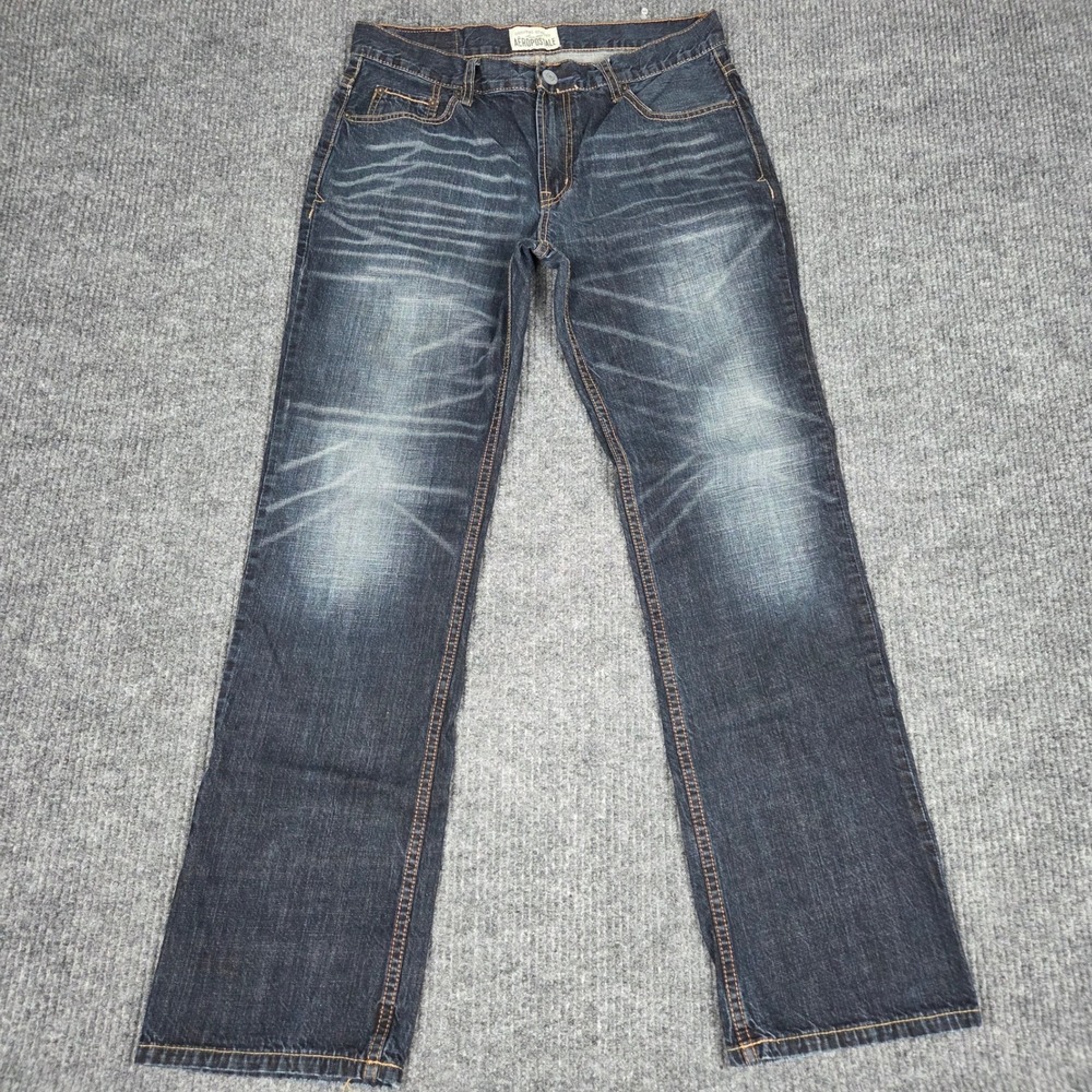 Aeropostale Essex Straight Leg Jeans Mens 34x34 Dark Wash Denim Whiskered 261228